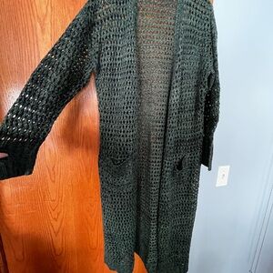 Ruff Hewn Green and Black Open-Knit Cardigan